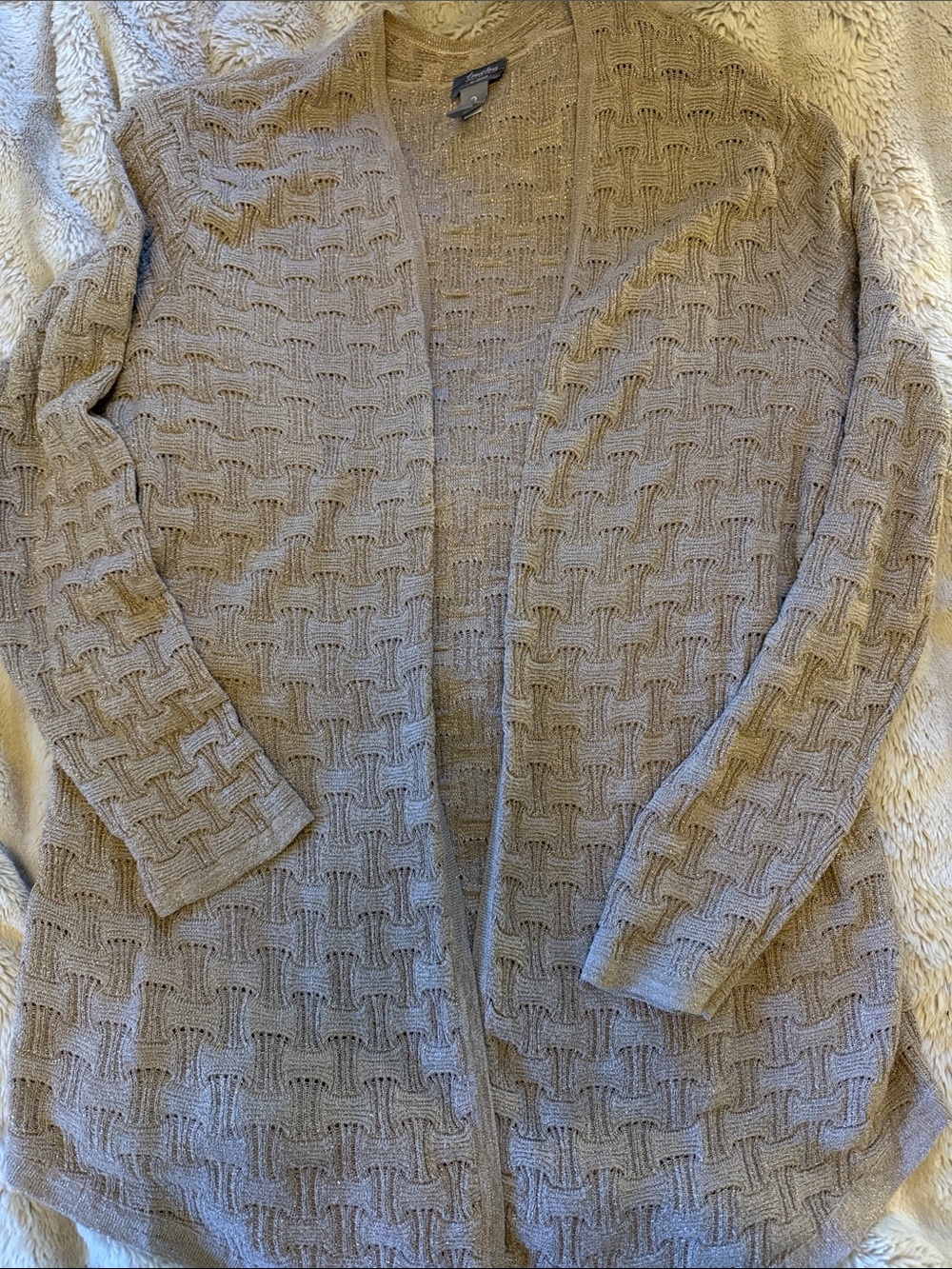 Chico's Light TaupeShimmer Open-Front Basketweave Travelers Cardigan